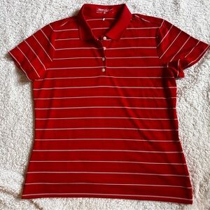 NIKE Dri Fit Golf Polo Shirt Top Red White Stripes Striped Large No Flaws EUC